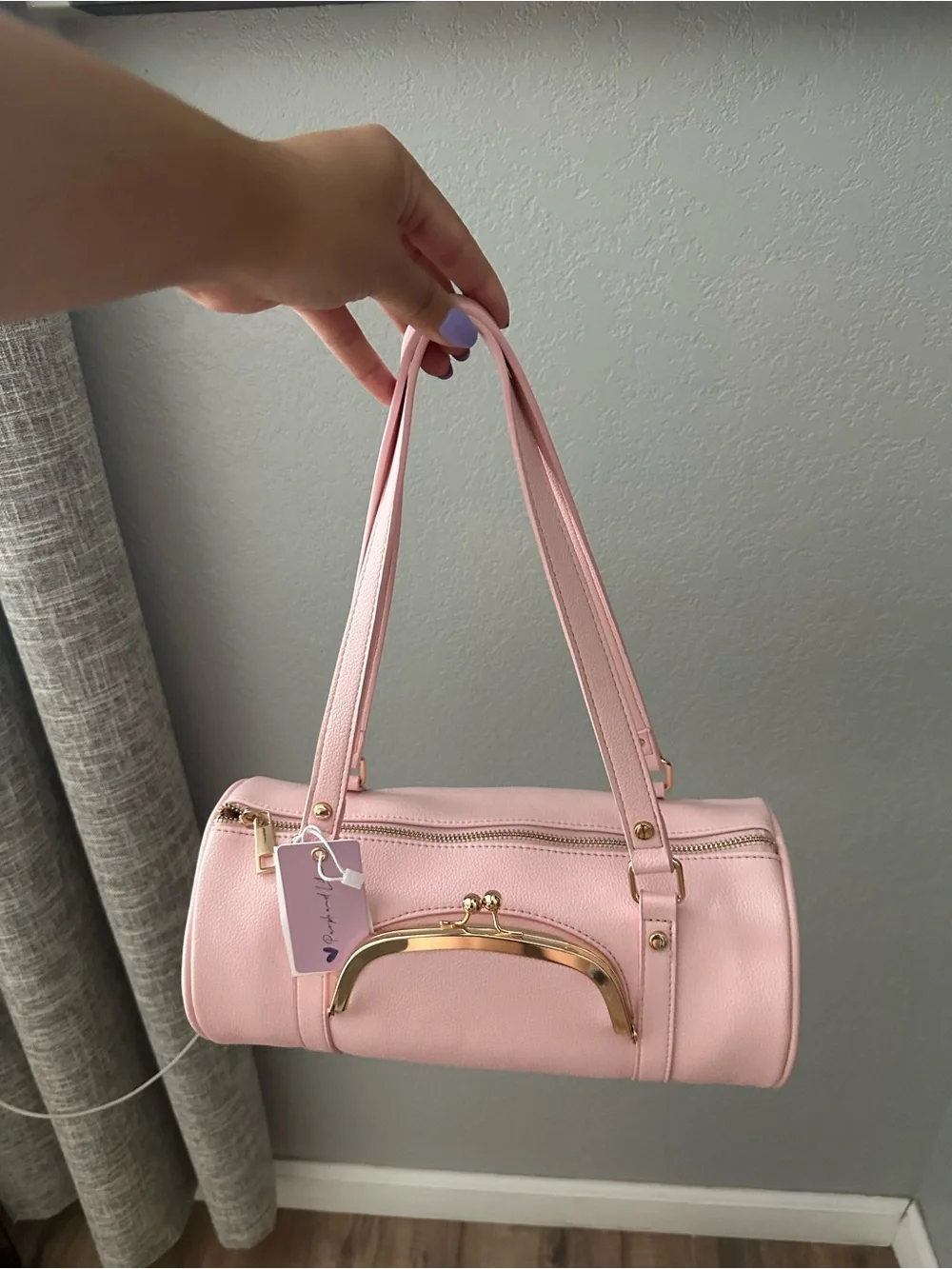 Pink kisslock Barrel bag Satchel